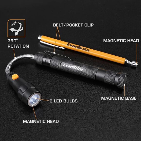 EverBrite 2PC Magnetic Pick-Up Tool Set – Telescoping & Swivel Tool and Light - Picture 3 of 9